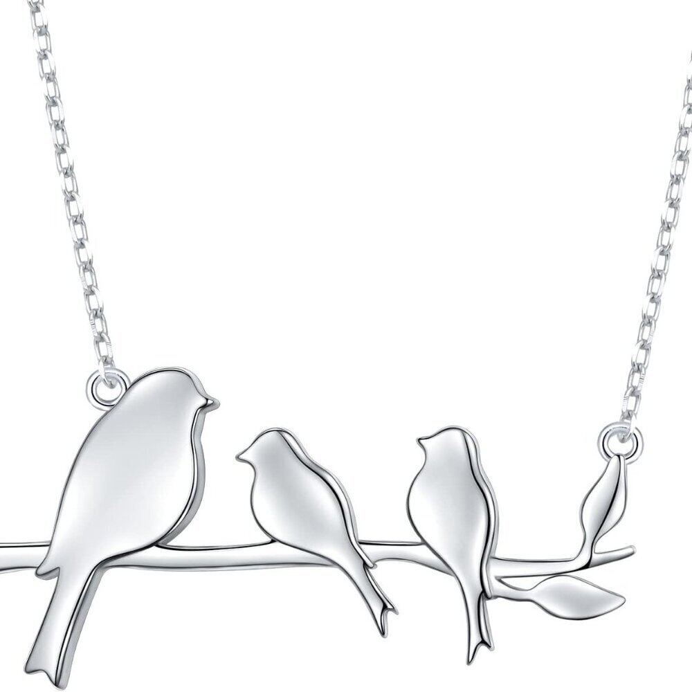 Sterling Silver Bird Family Necklace Pendant for Mom Gift Jewelry